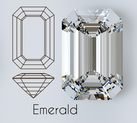 Emerald-Cut Diamant Illustration mit schematischem Design.